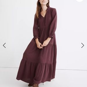 Madewell Lightspun Tie-Neck Tiered Midi Dress
